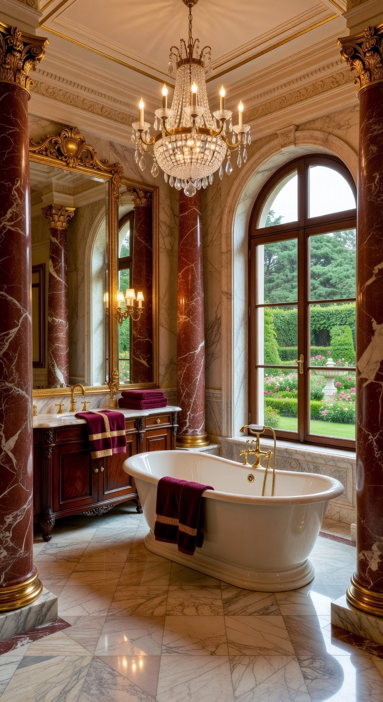 opulent red marble bathrooms