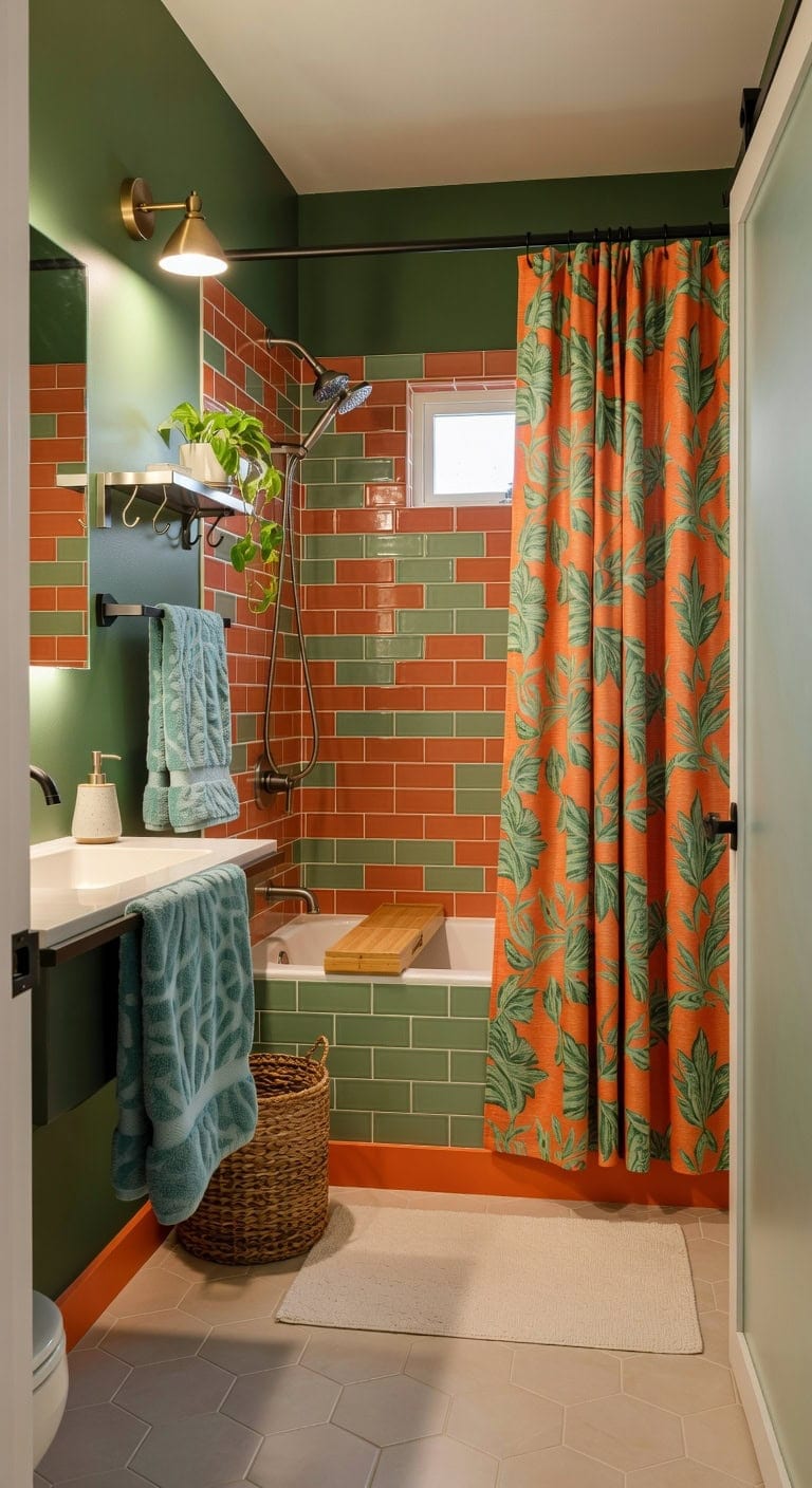 orange green nature inspired bathroom retreat