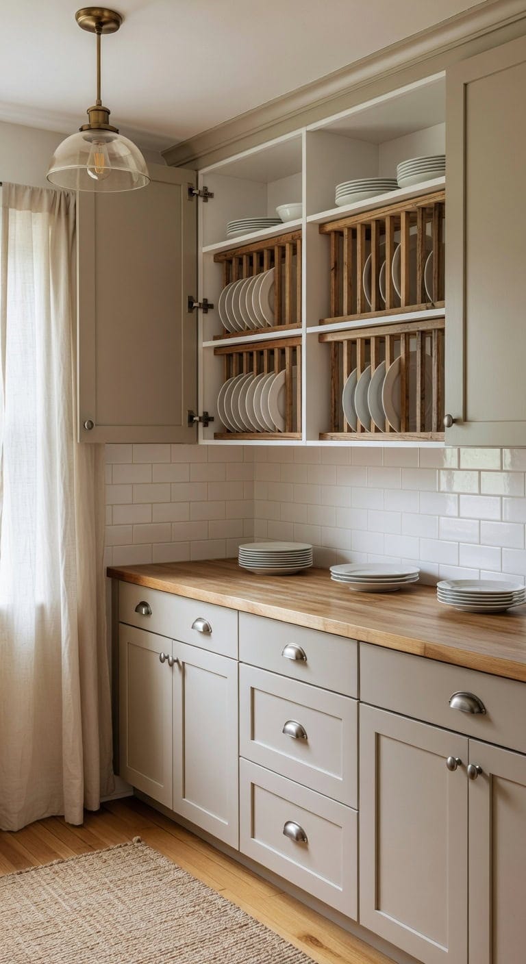 organized warm textured kitchen cabinet storage