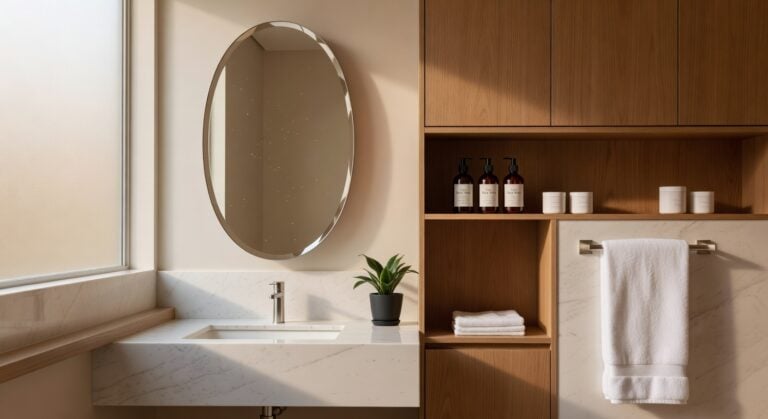 oval beveled frameless bathroom mirrors