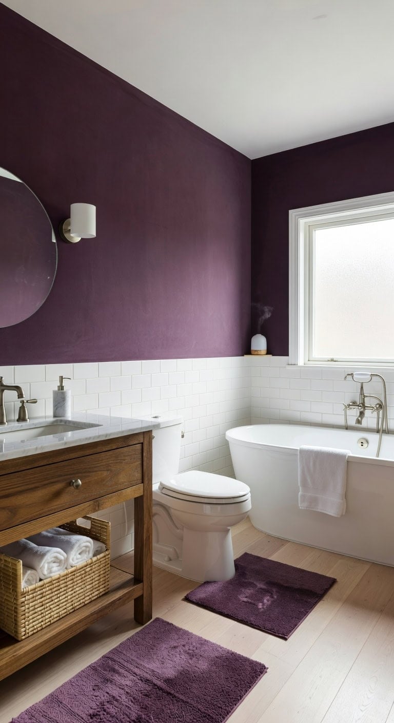 pair plum walls with white tile