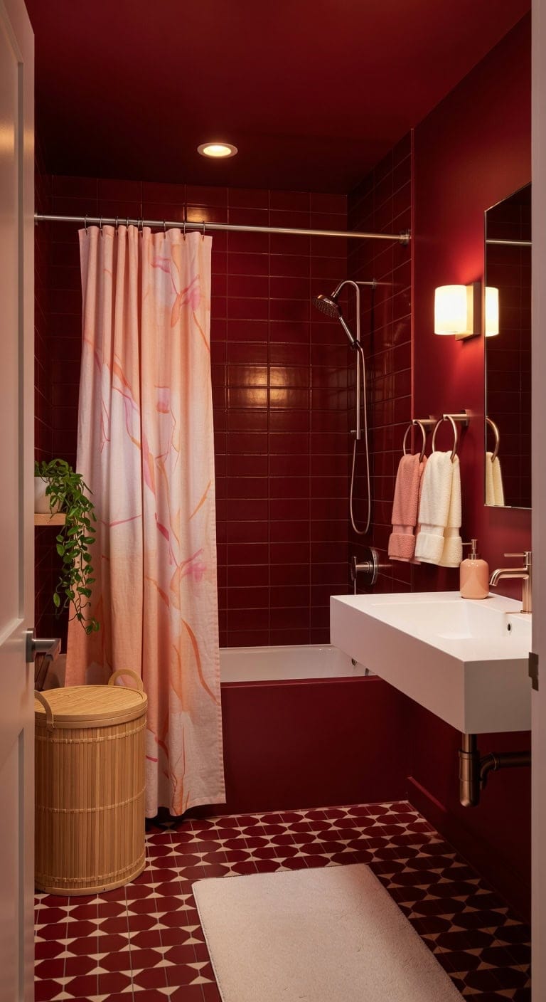 peach watercolor cozy bathroom accents