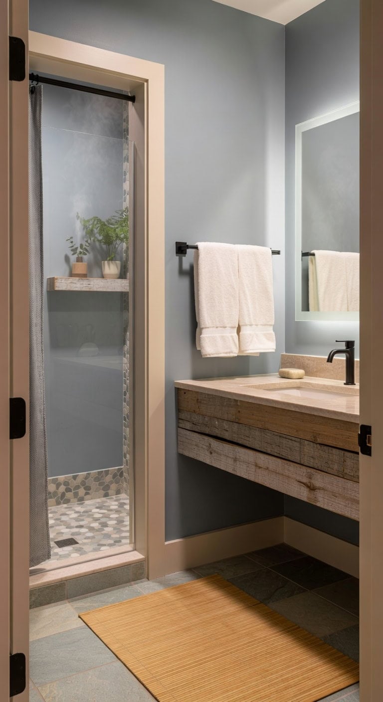 pebble shower bamboo spa