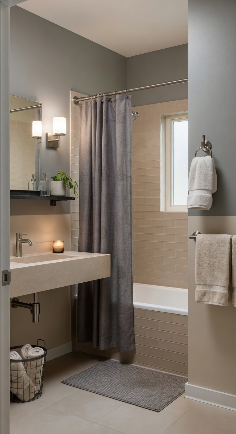pewter toned industrial calm bathroom