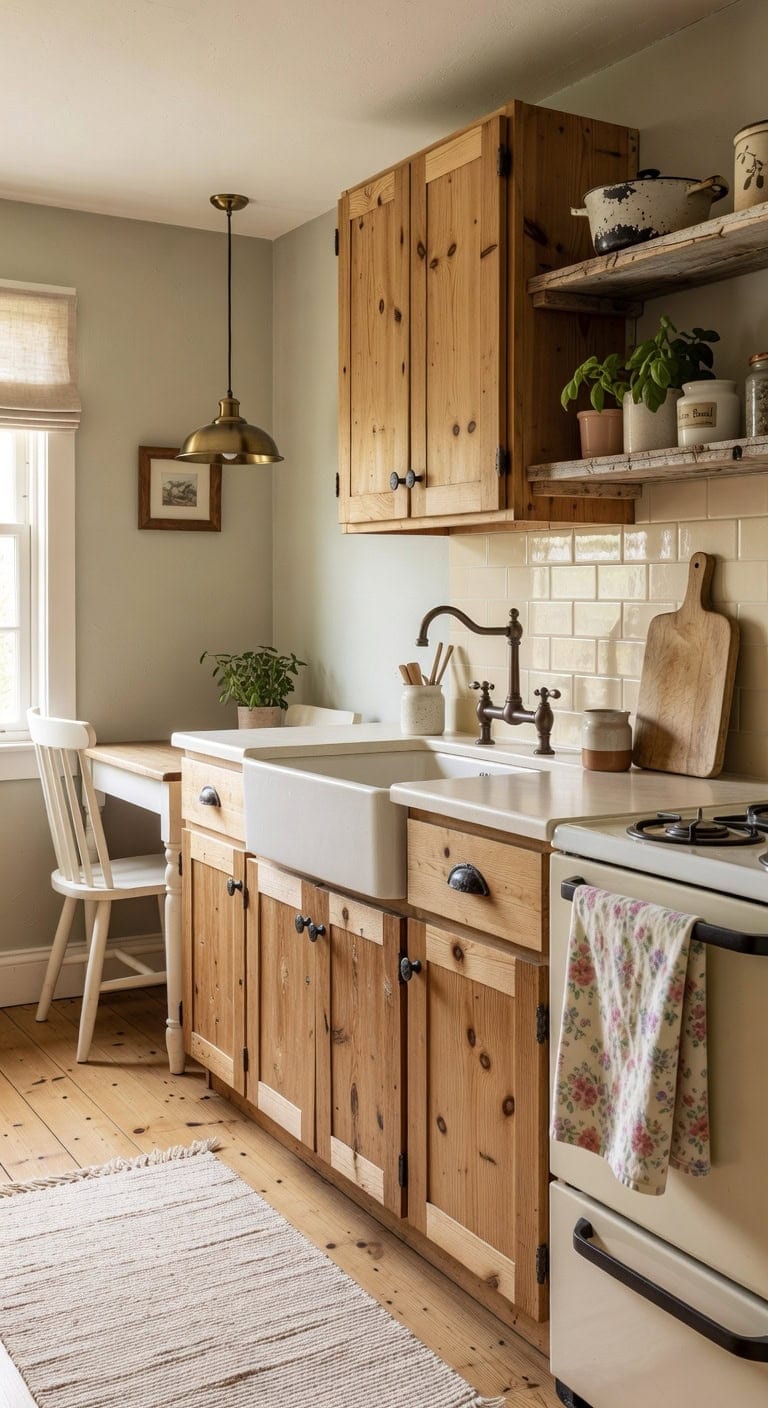 pine cabinets sage accents