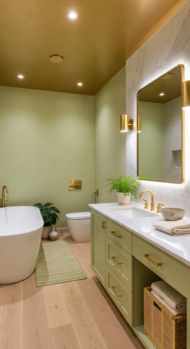 pistachio cabinets brushed gold hardware nature inspired luxe spa