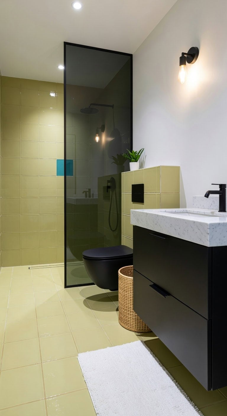 pistachio tiles matte black modern drama