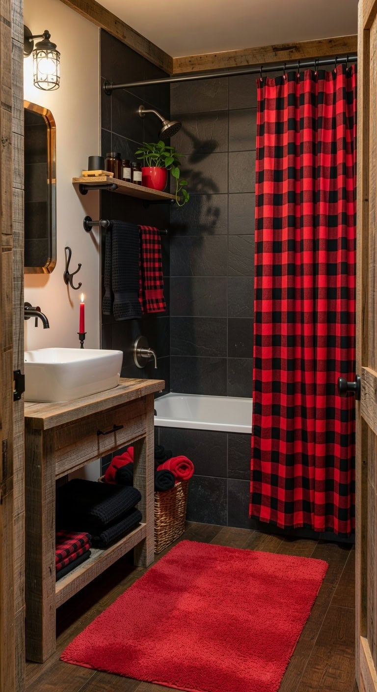 plaid red black cozy cabin