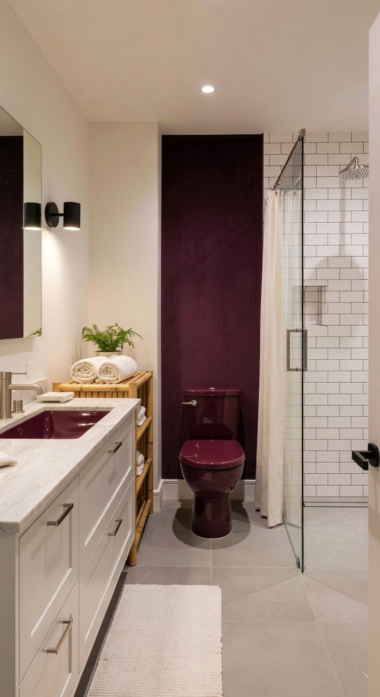 plum fixtures warm balanced modern bathroom