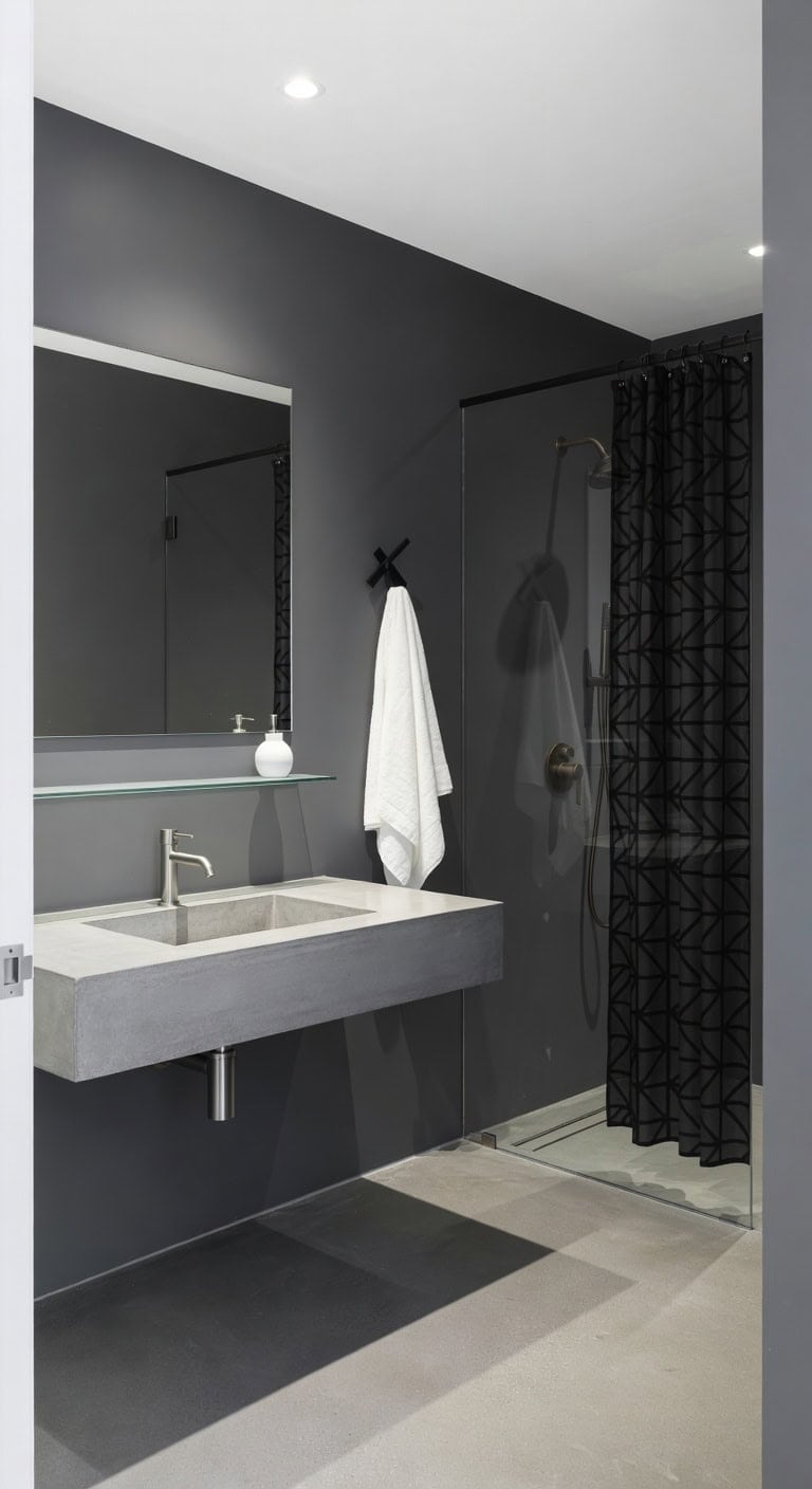 polished concrete minimalist bathroom accents