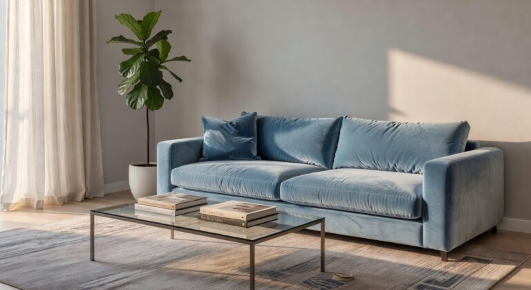 powder blue velvet low profile sectionals