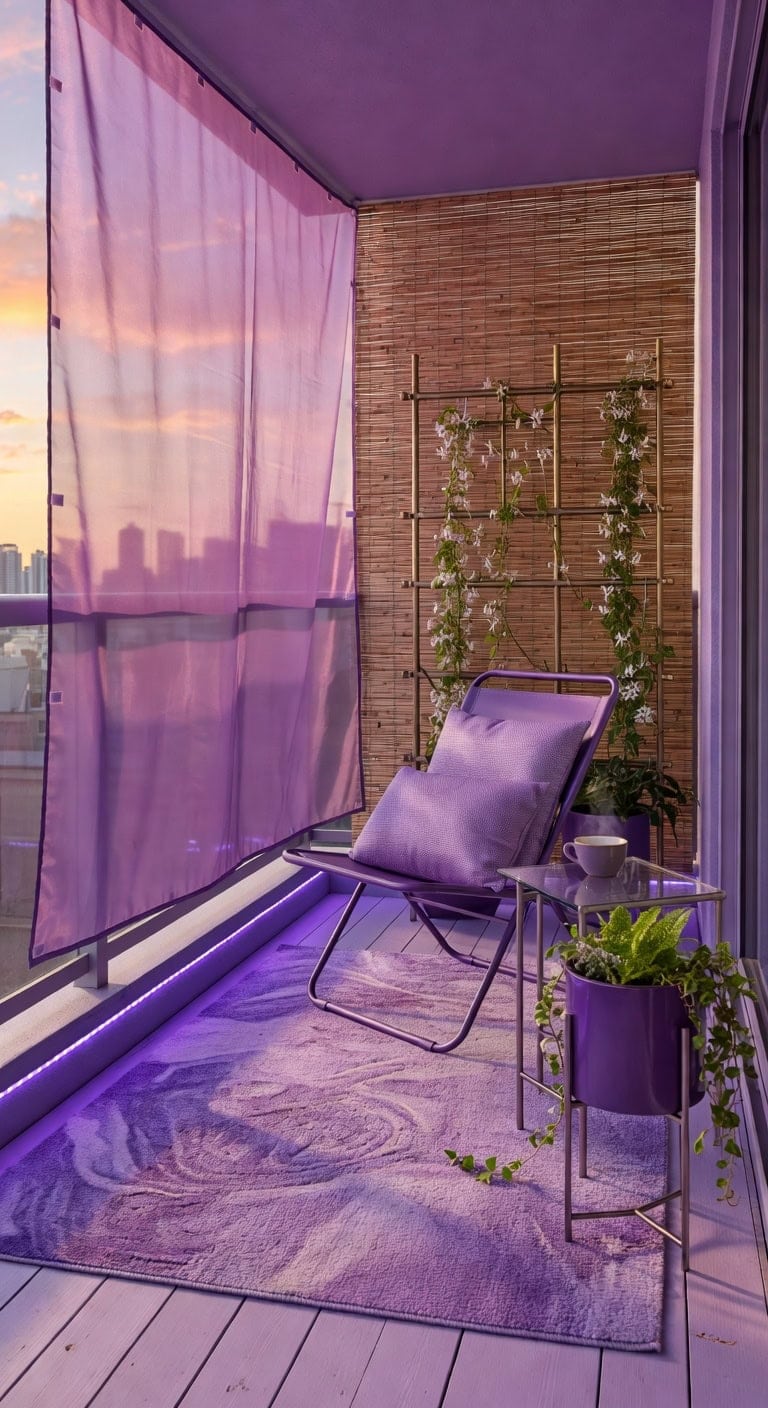 purple silk privacy balcony nook