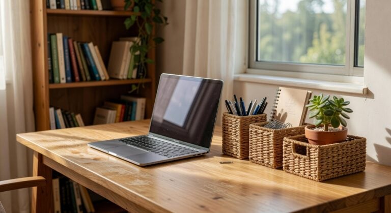 rattan desktop organizing baskets