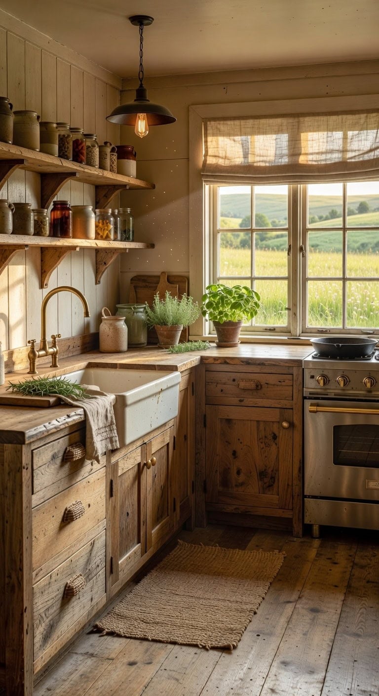 reclaimed oak woven brass