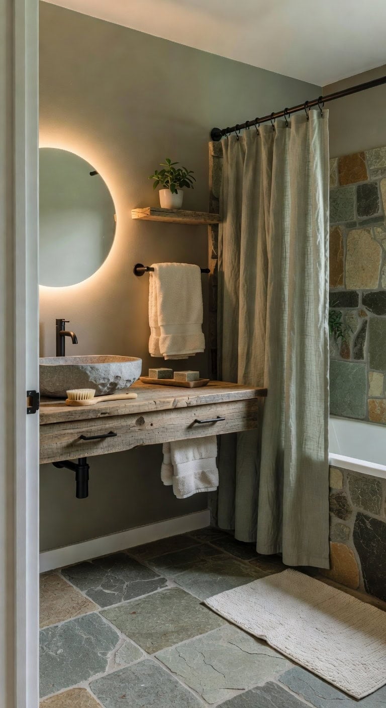 reclaimed stone and bamboo