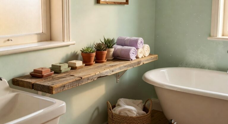 reclaimed wood bathroom floating shelves