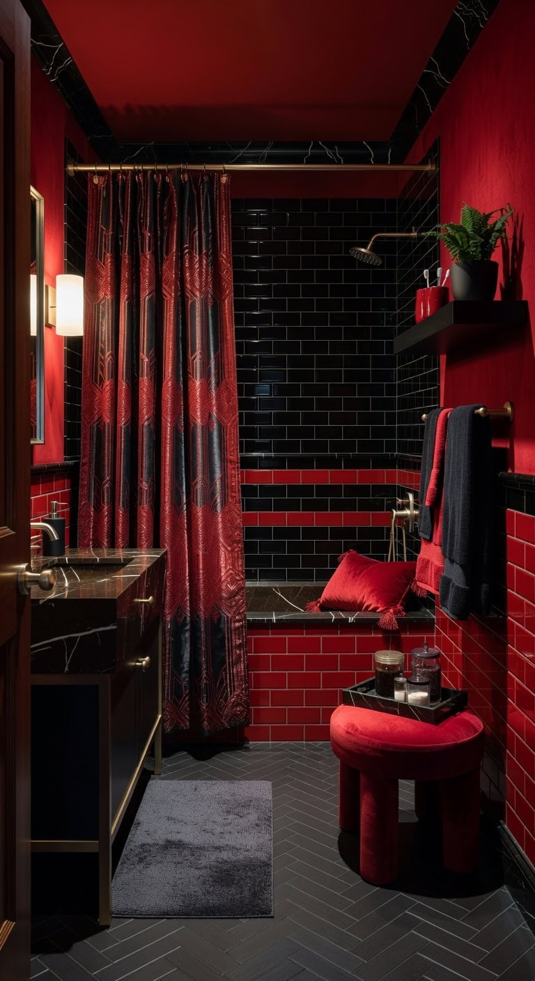 red and black glambathroom