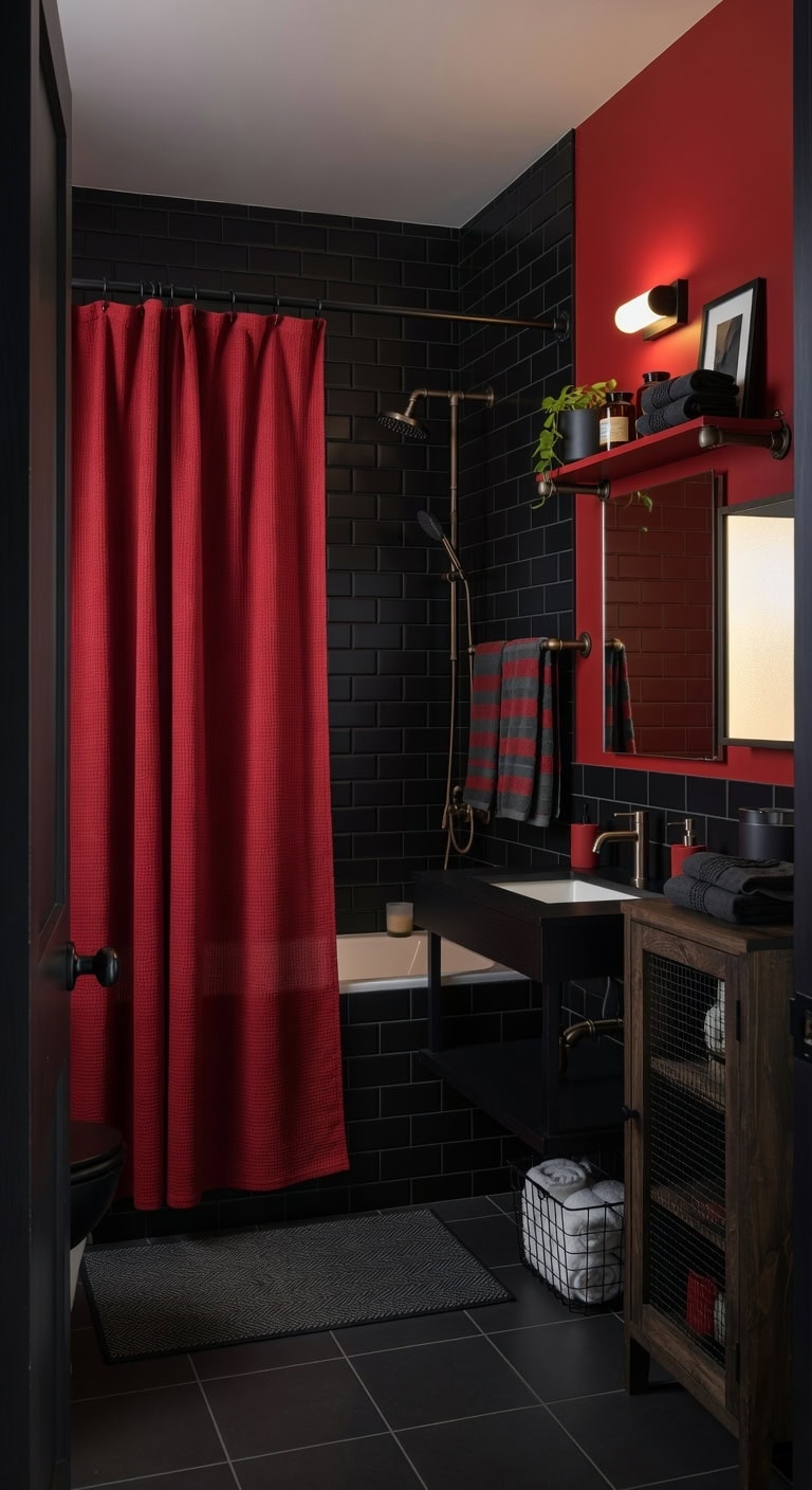 red and black industrial bathroom