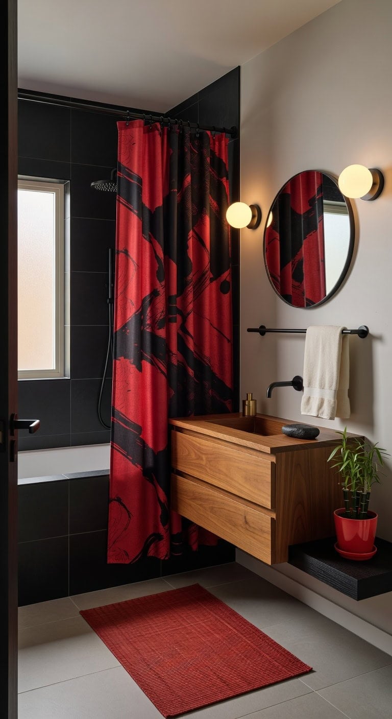 red black zen bathroom retreat