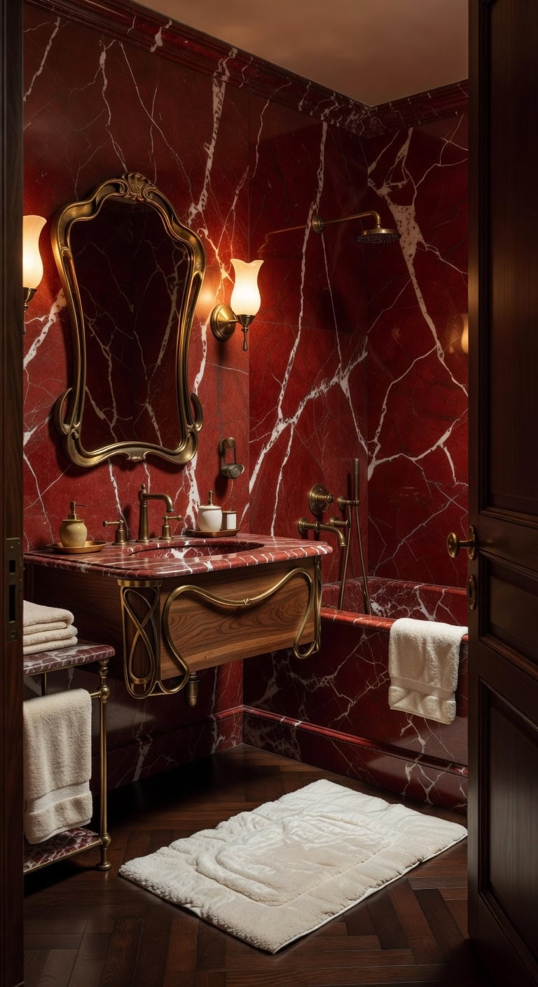 red marble brass silk