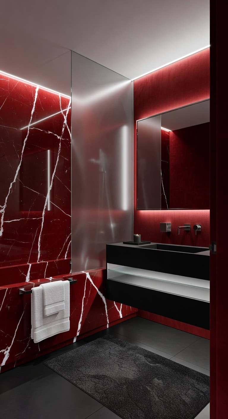 red marble luxe bathroom