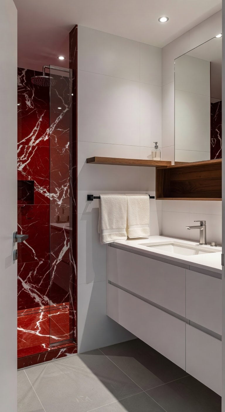 red marble minimalist bathroom elegance