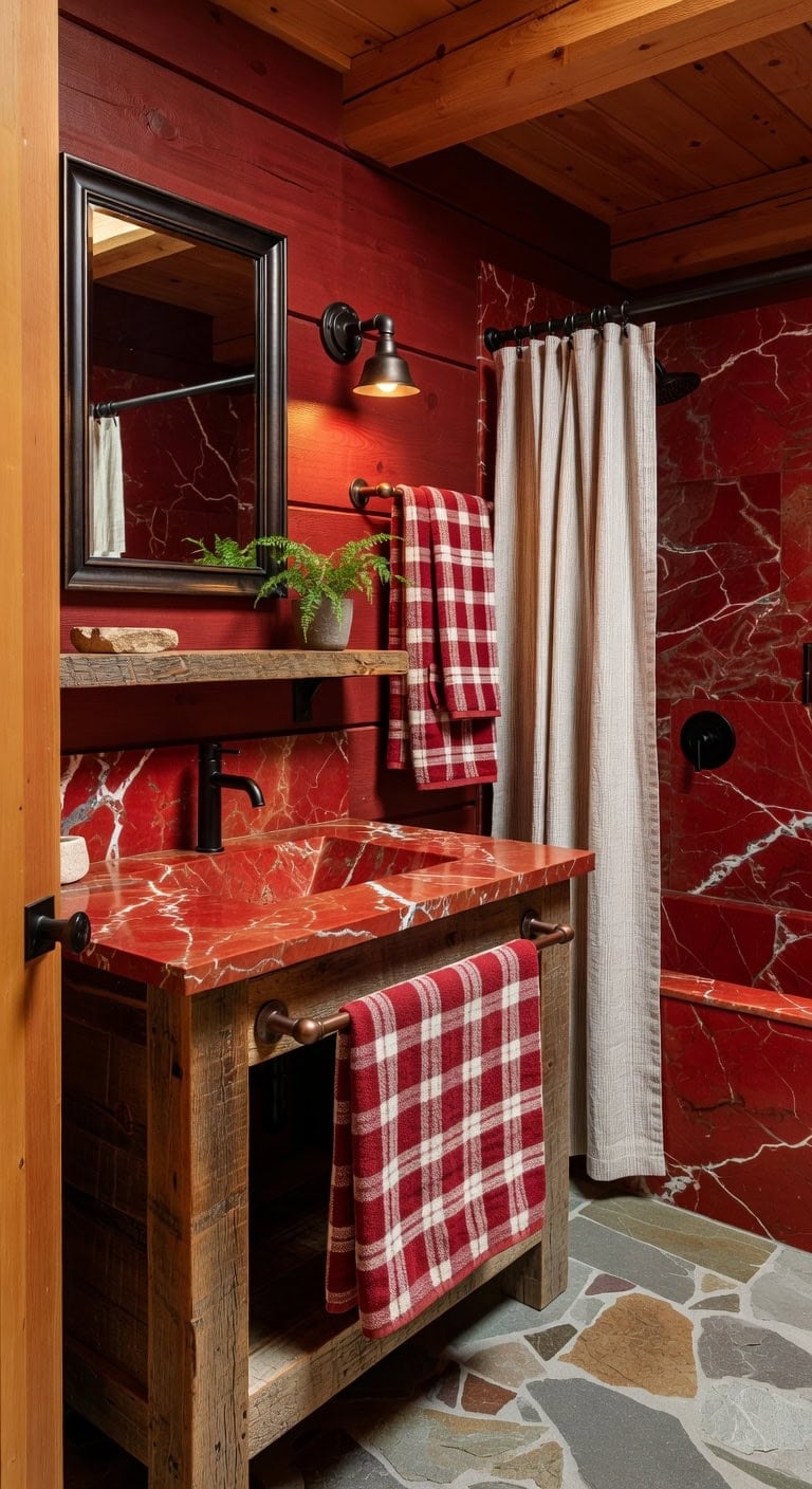 red marble rustic cabin bathroom