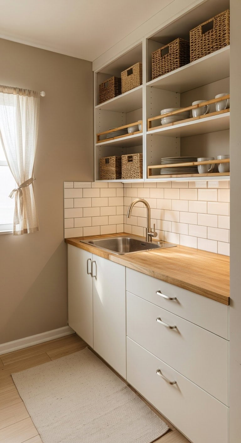 rental friendly open kitchen storage solutions