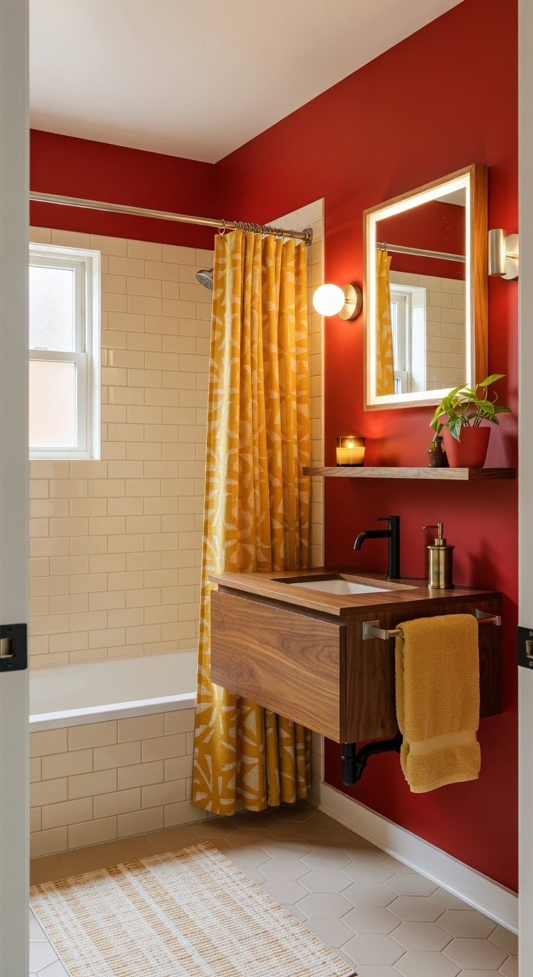 retro mustard and walnut bathscape