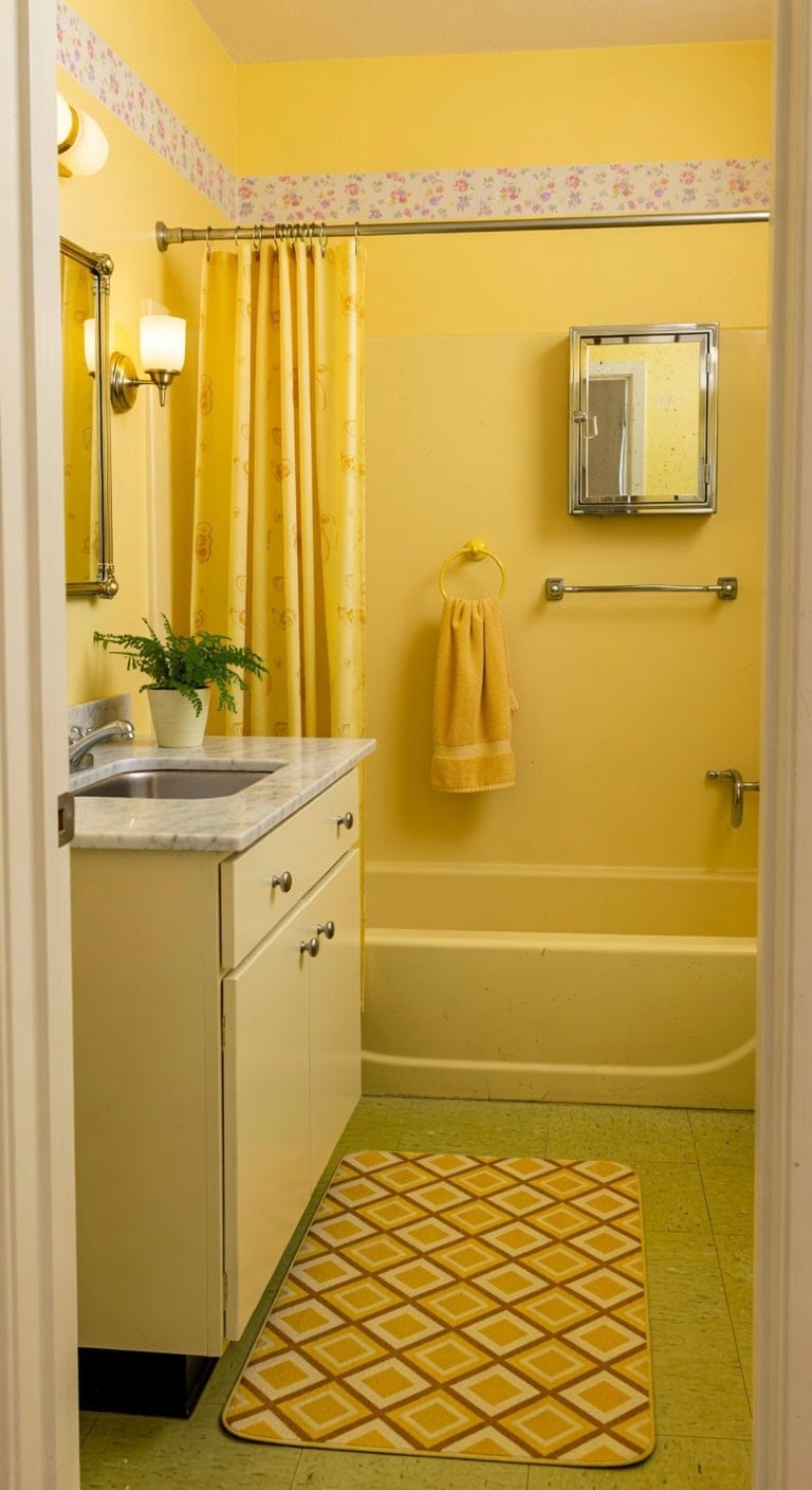 retro yellow silver bathroom vibe