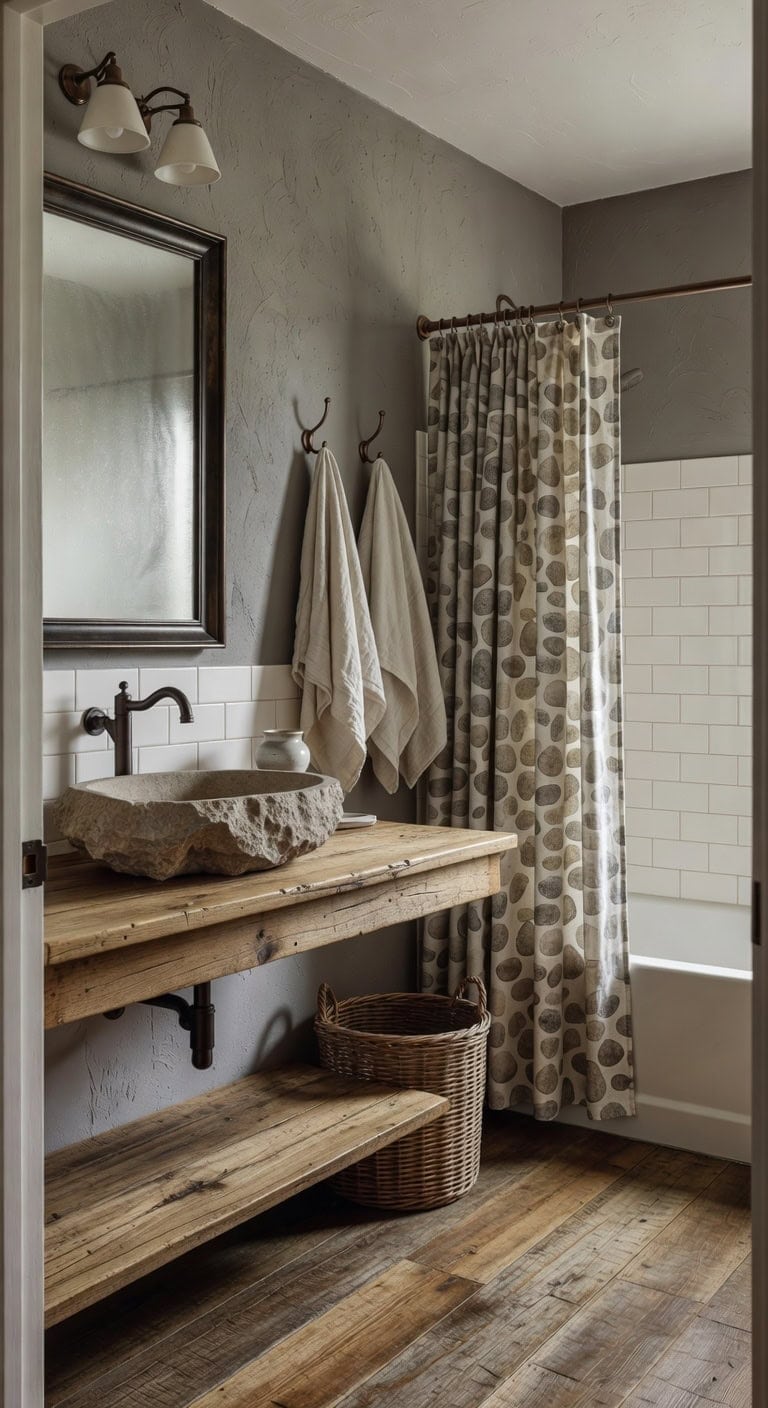 river rock basin cottage bathroom