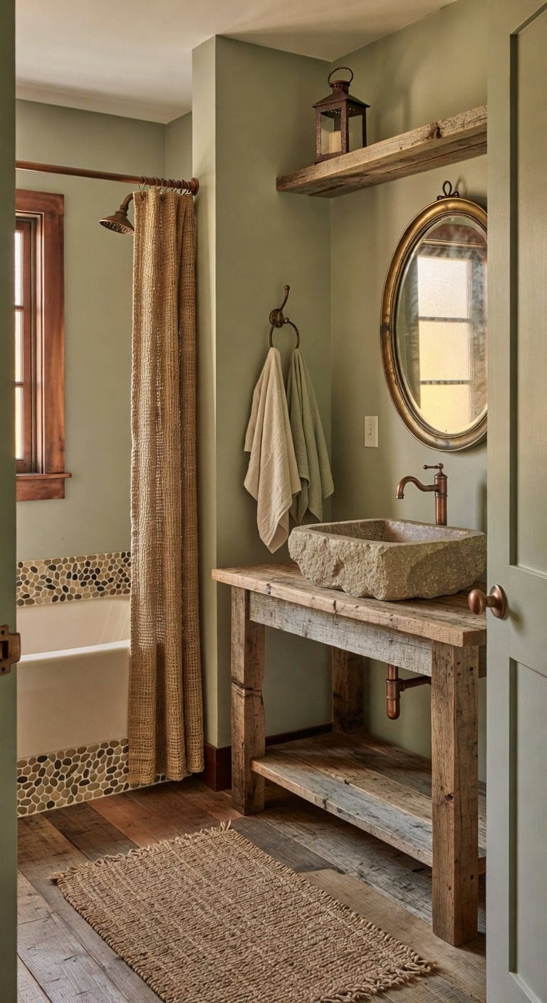 river rock farmhouse bathroom retreat