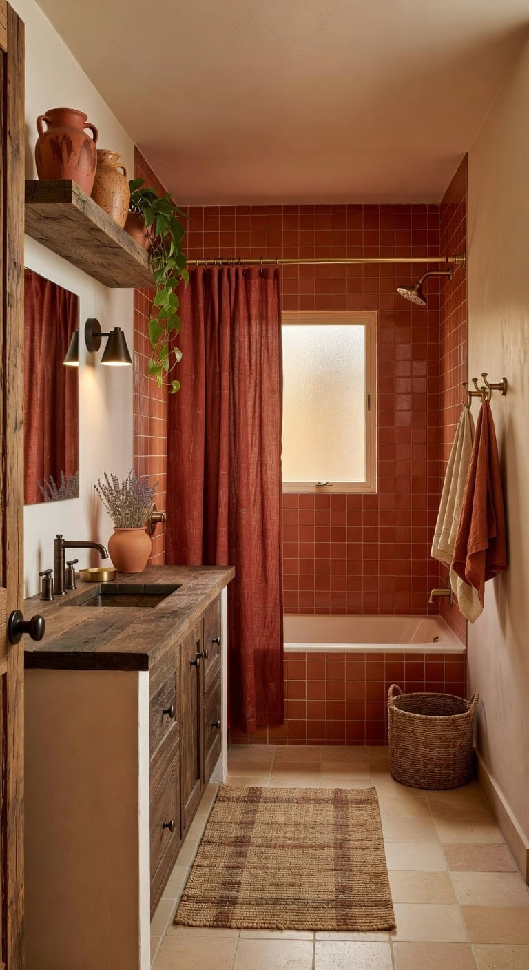 rust tile mediterranean bathroom vignette