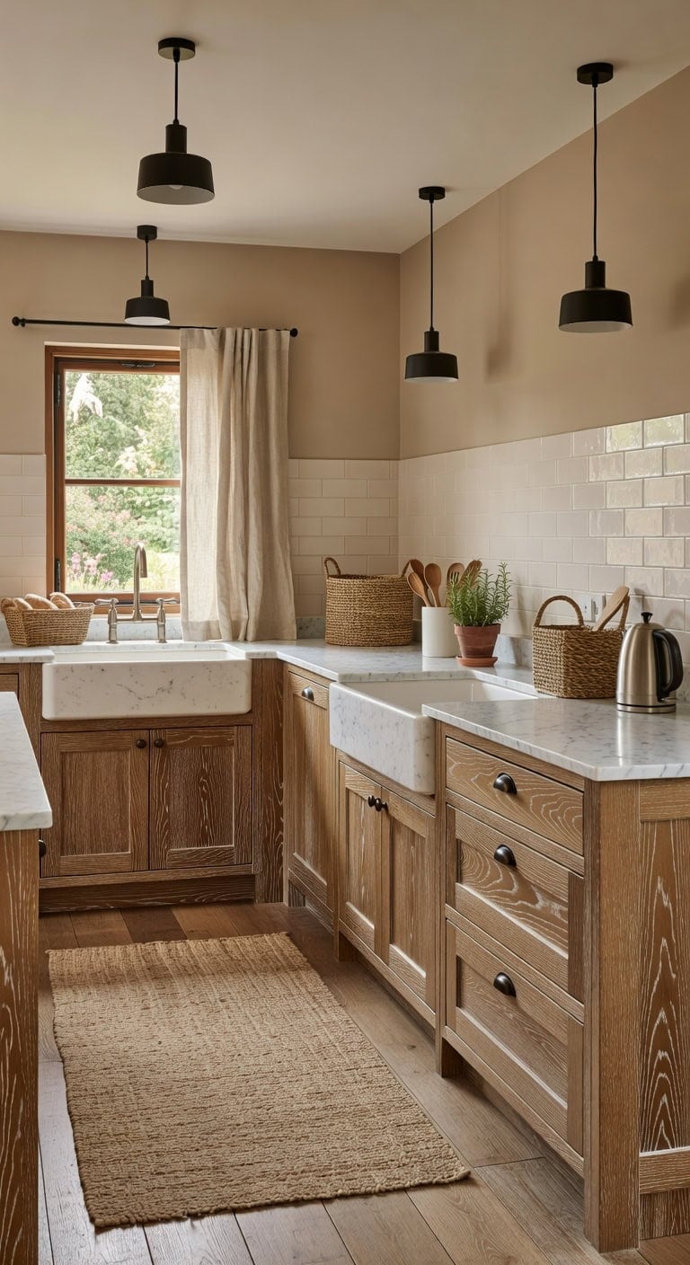 rustic cerused oak flat panel cabinets