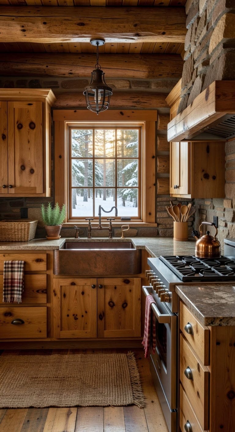 rustic cozy wood laden cabin like