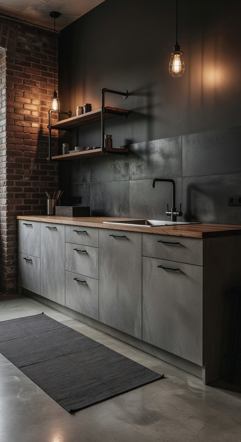 rustic industrial flat panel cabinetry