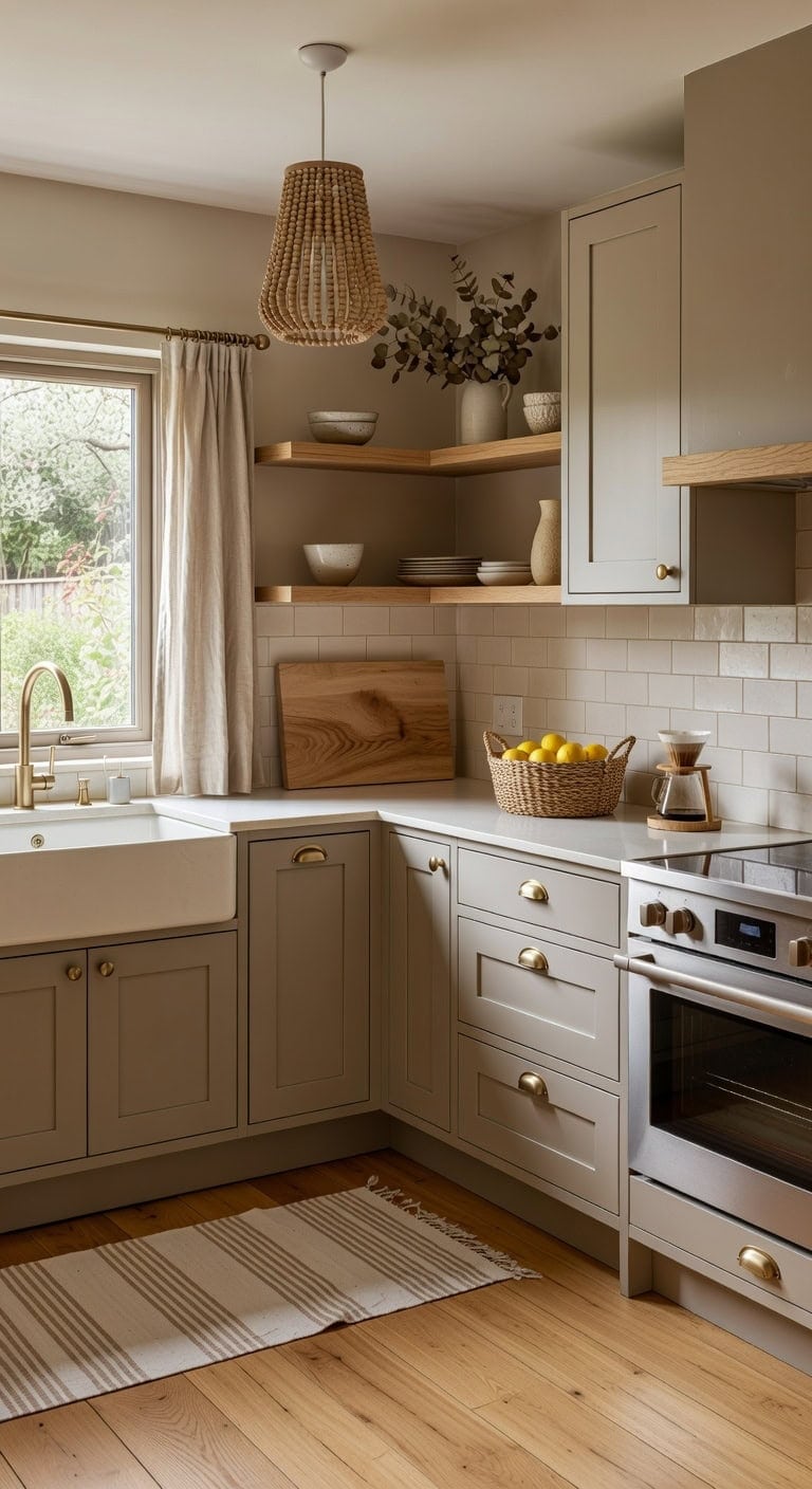 rustic meets modern greige cabinet kitchen aesthetic