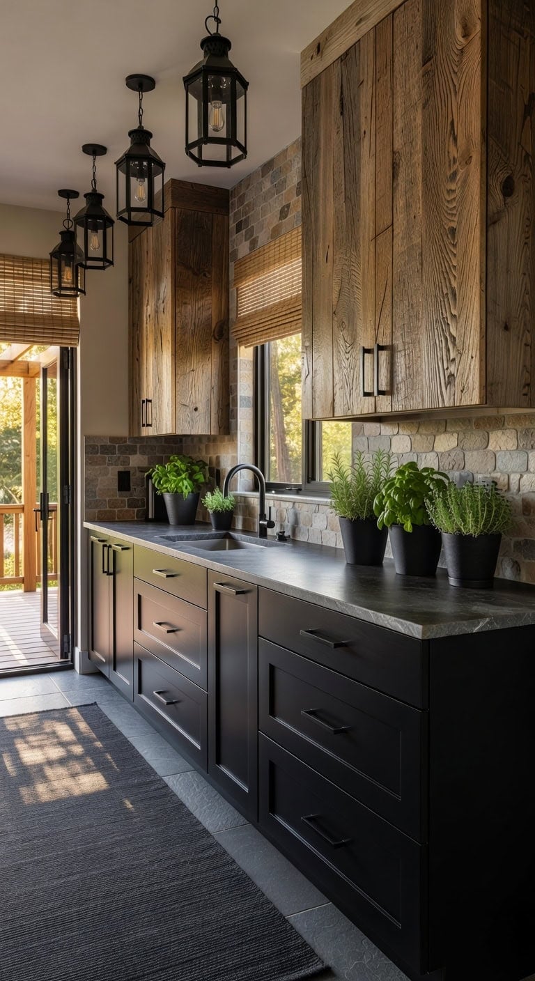 rustic modern indoor outdoor kitchen pairing