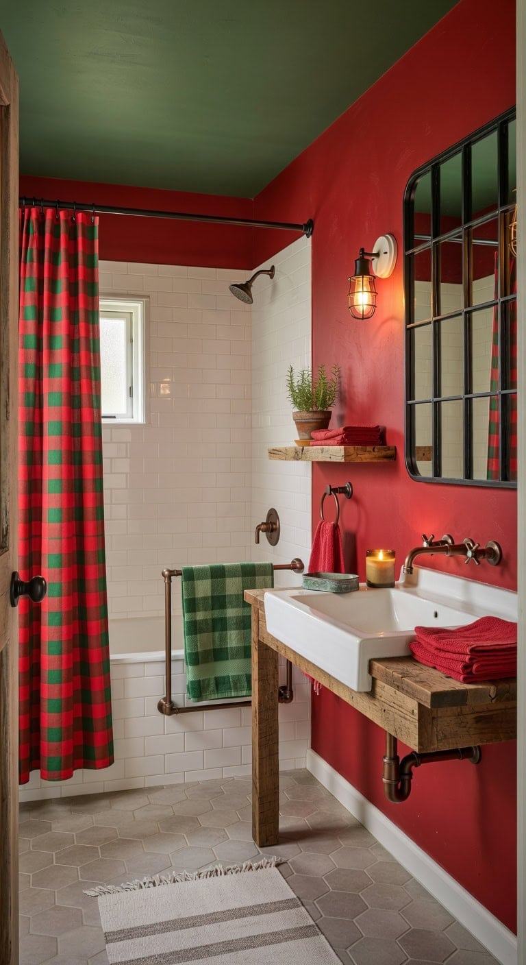 rustic red and green farmhouse