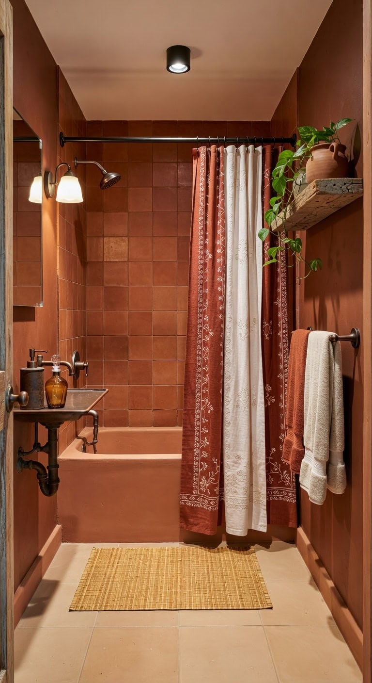 rustic terracotta embroidered bath