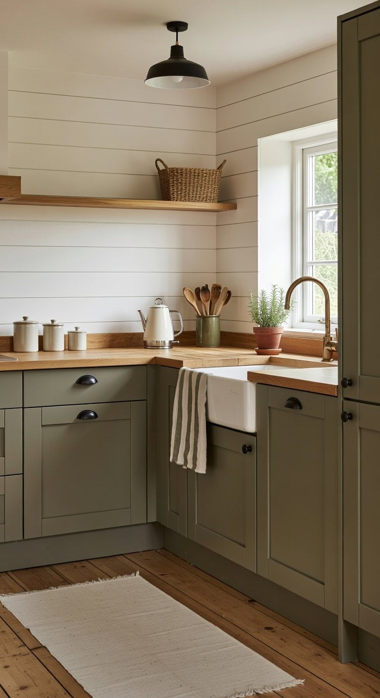 rustic warmth textured green backsplash