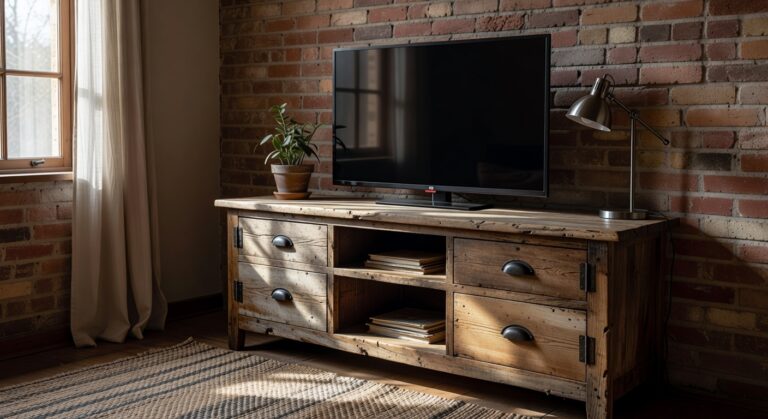 rustic weathered pine tv console
