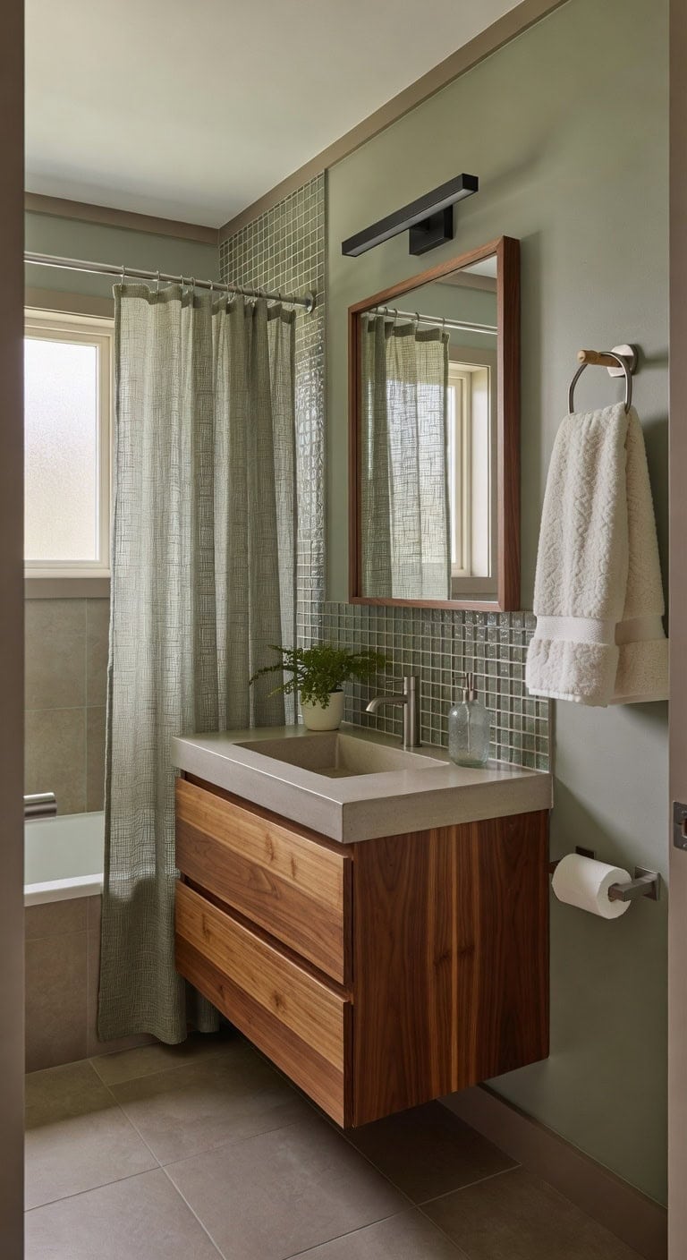 sage glass sustainable bathroom retreat