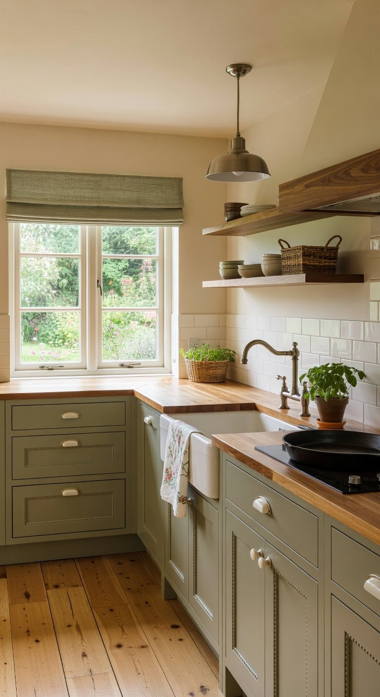 sage green maple cabinets