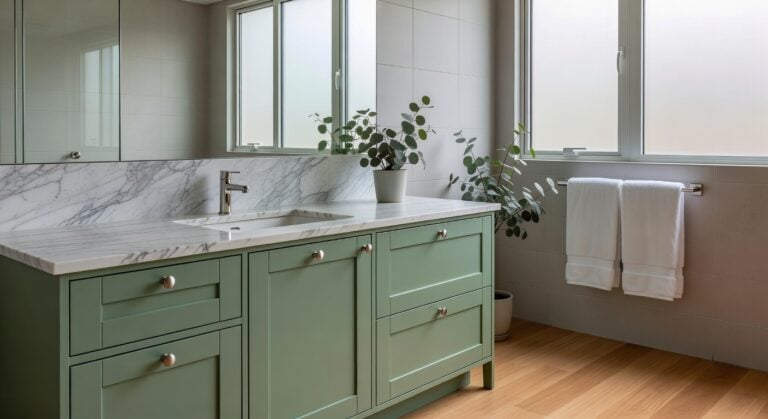 sage green shaker bathroom vanities
