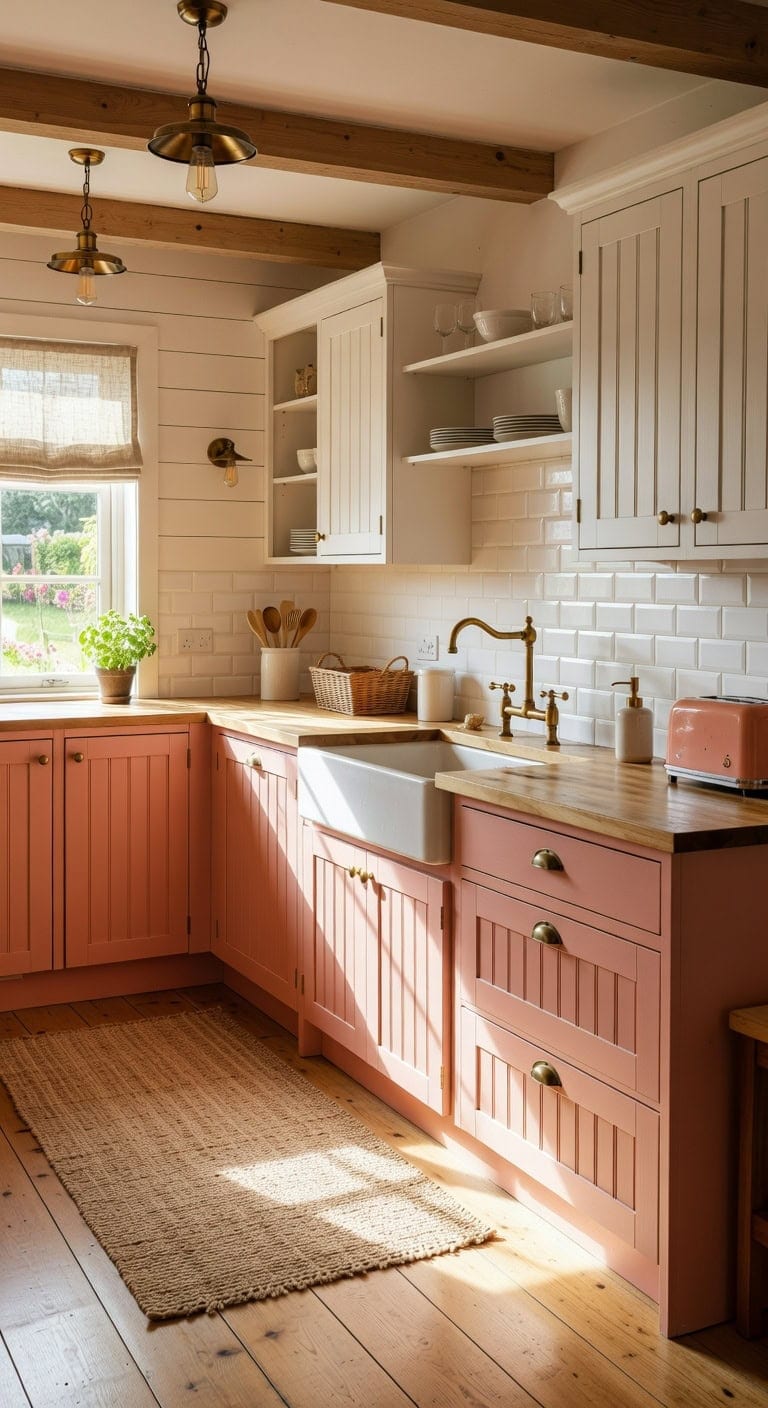 salmon pink farmhouse kitchen cozy comfort