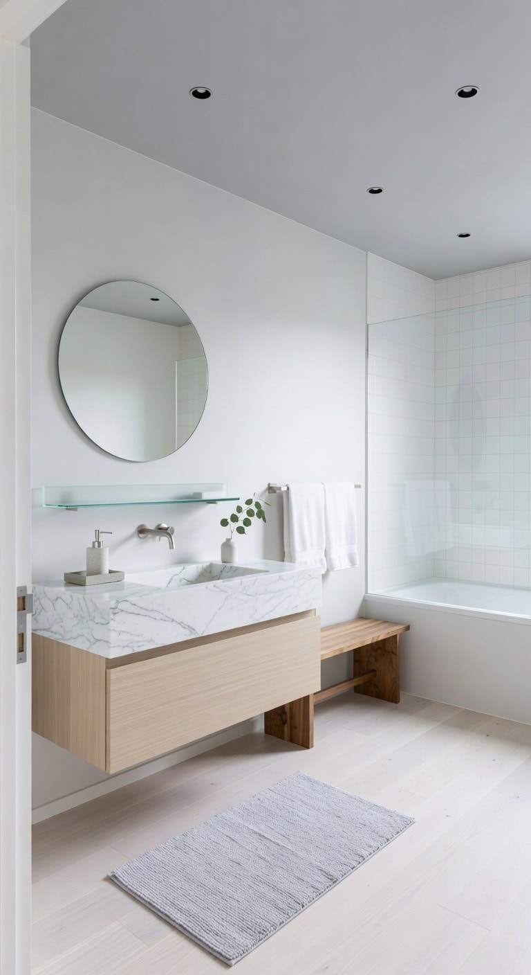 scandinavian marble minimalist bathroom