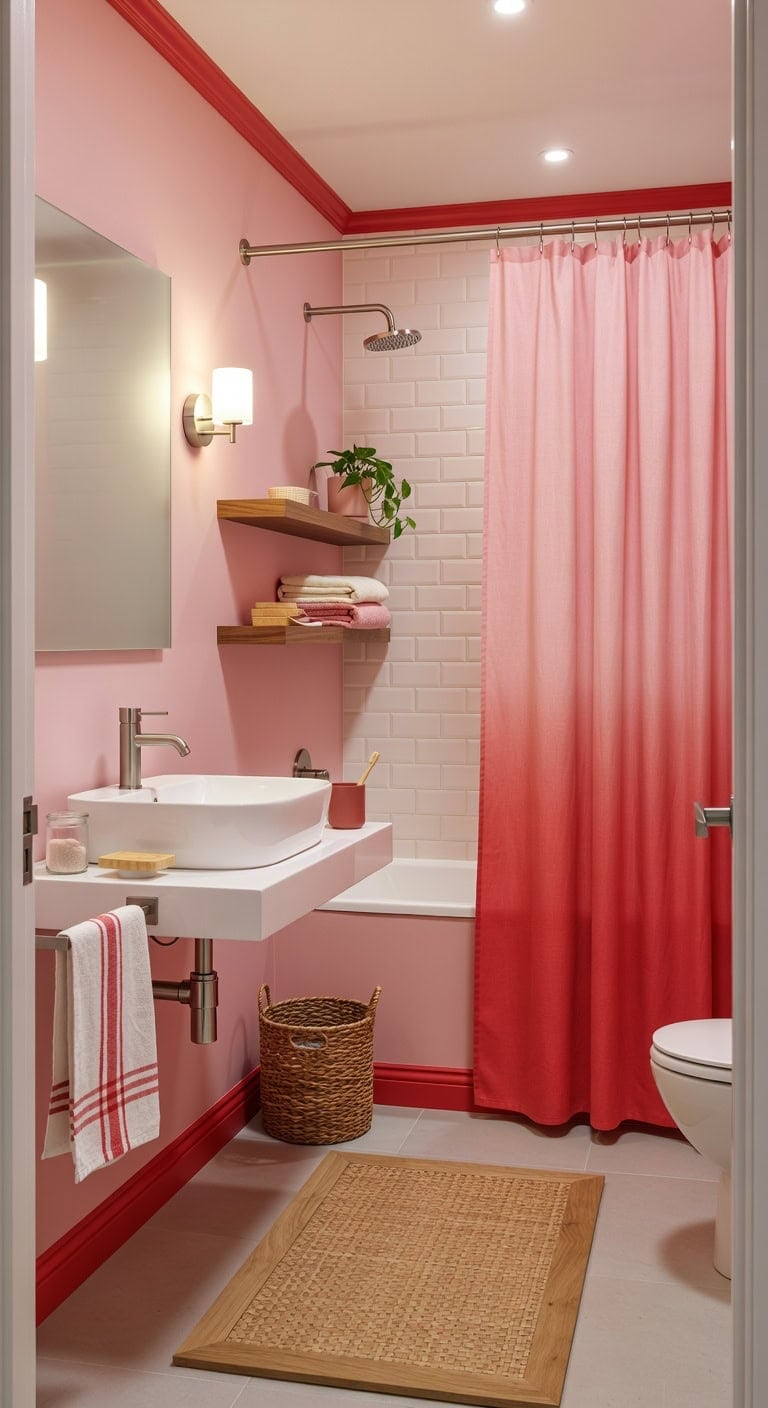 scandinavian pink red bathroom retreat