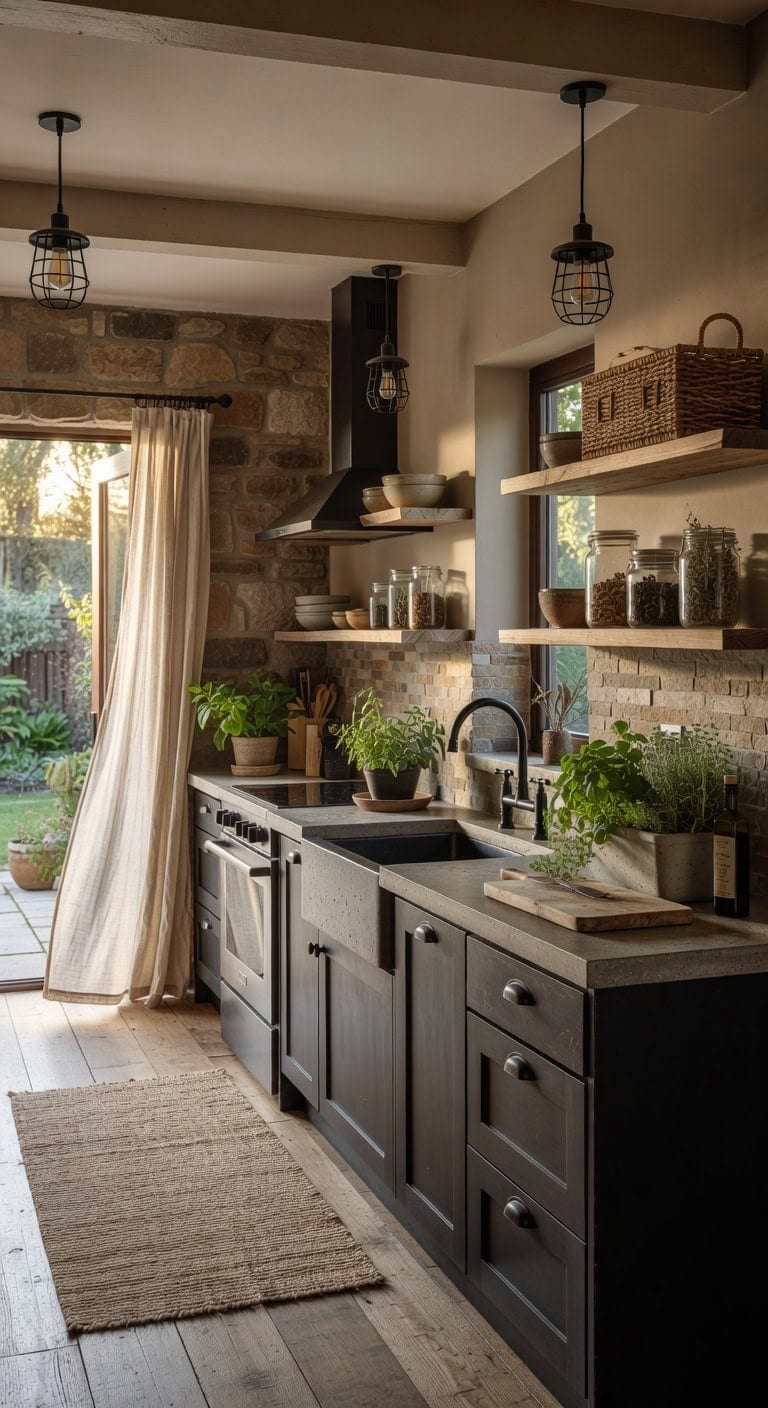 seamless natural grounded softened outdoor indoor kitchen