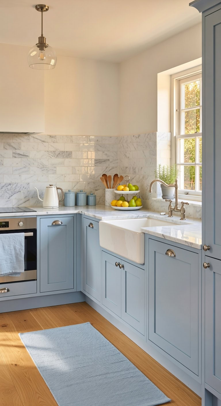 serene refined powder blue kitchen